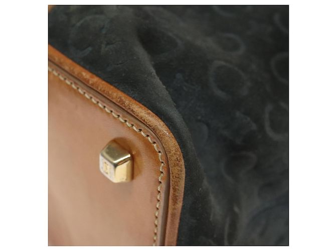 Céline Borsa a mano in tela Macadam CELINE C in suede grigio e oro Auth mr1055 Marrone D'oro - vista 9