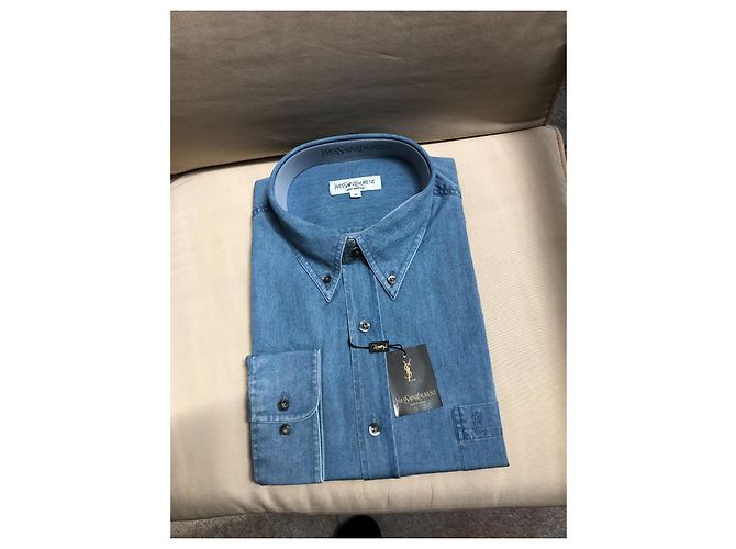 Camicia Yves Saint Laurent blu in cotone e poliestere - vista 2