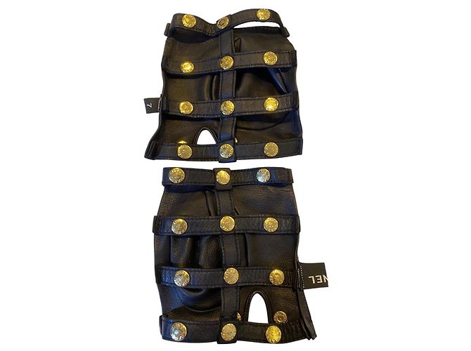 Seltene Chanel 18C Paris-Griechenland Laufsteg schwarze Leder-Fingerhandschuhe Größe 7 - Ansicht 10