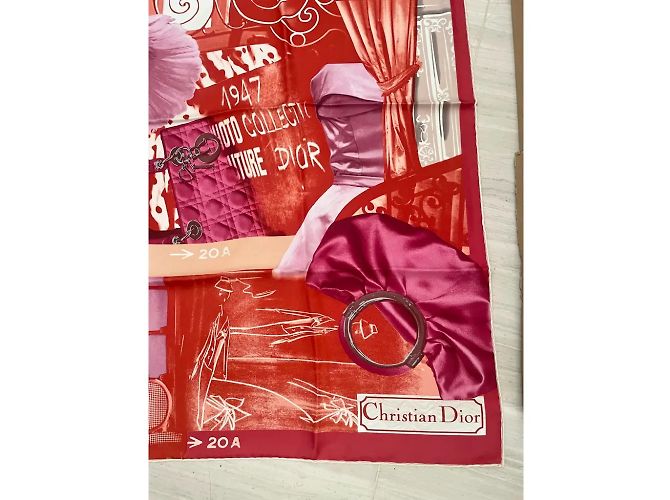 Foulard Dior in seta bianco e rosso 85x85 cm - vista 2