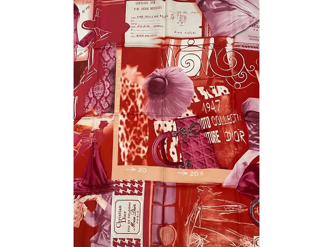 Foulard Dior in seta bianco e rosso 85x85 cm - vista 3