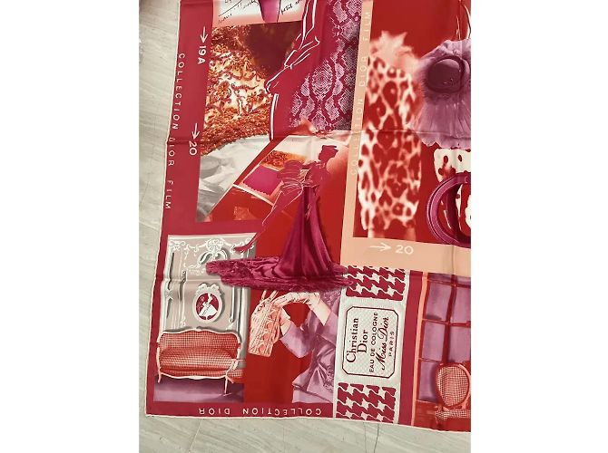 Foulard Dior in seta bianco e rosso 85x85 cm - vista 4