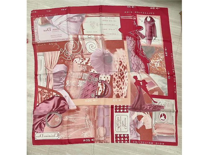 Foulard Dior in seta bianco e rosso 85x85 cm - vista 7