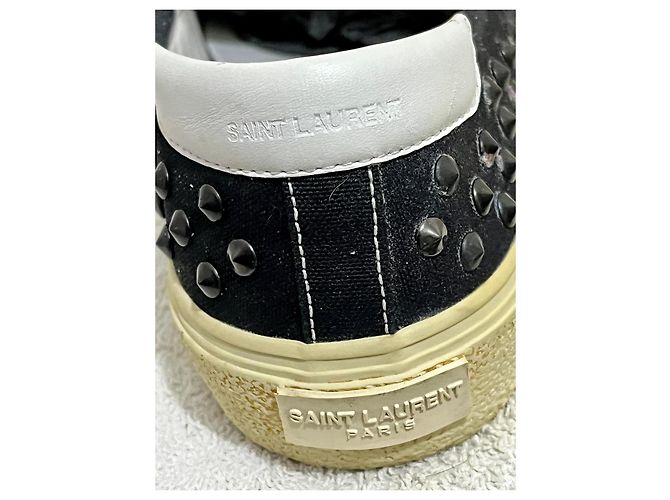 Ballerine Saint Laurent con borchie in tela e pelle nero bianco - vista 3