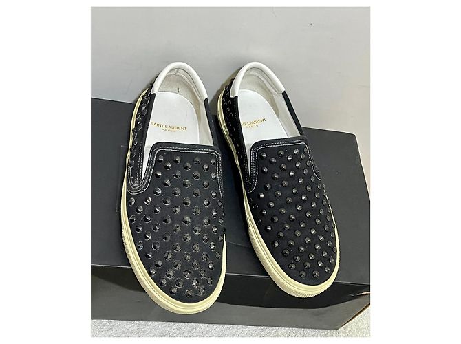 Ballerine Saint Laurent con borchie in tela e pelle nero bianco - vista 4