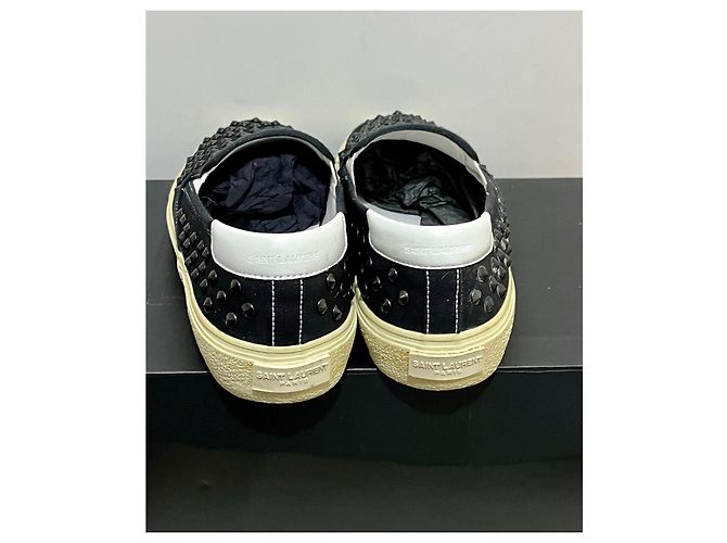 Ballerine Saint Laurent con borchie in tela e pelle nero bianco - vista 5