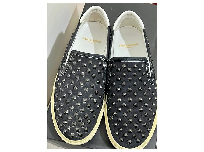 Ballerine Saint Laurent con borchie in tela e pelle nero bianco - vista 6