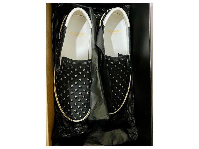 Ballerine Saint Laurent con borchie in tela e pelle nero bianco - vista 8