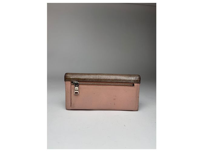 Vintage Miu Miu Leather Wallet Beige Silver Pink - view 2
