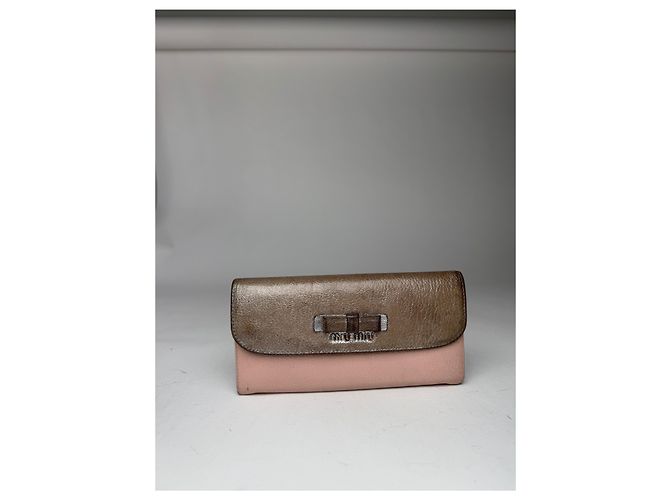 Vintage Miu Miu Leather Wallet Beige Silver Pink - view 7