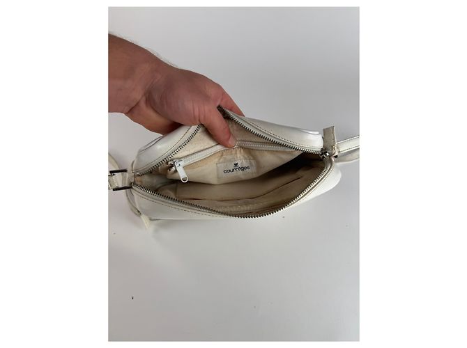 Vintage Courreges Paris Leder Umhängetasche Weiß - Ansicht 2
