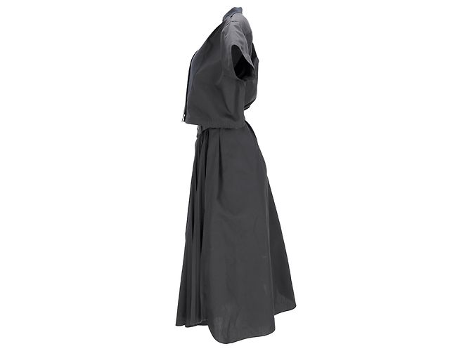 Vestido midi con corte y cinturón Sacai en poliéster negro - vista 2