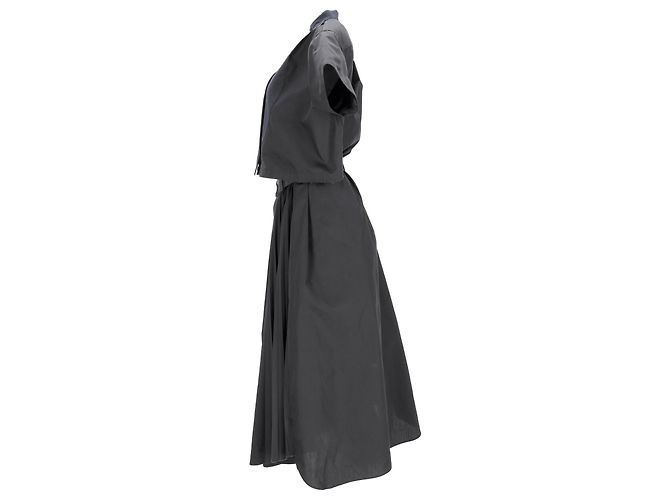 Vestido midi con corte y cinturón Sacai en poliéster negro - vista 7