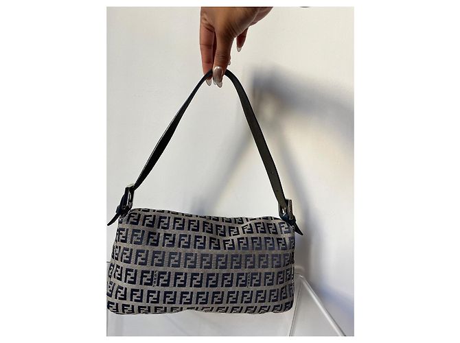 Borsa Fendi Baguette Zucca in tela blu beige - vista 2