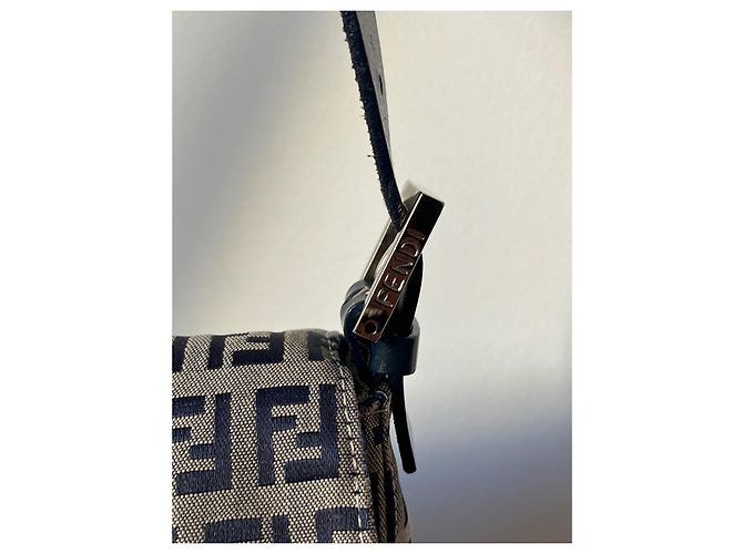 Borsa Fendi Baguette Zucca in tela blu beige - vista 3
