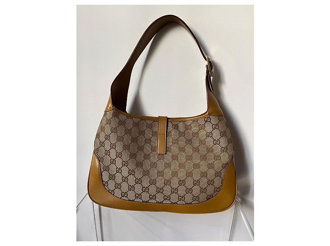Borsa Gucci Jackie GG Supreme tela e pelle beige - vista 2