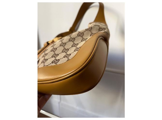 Borsa Gucci Jackie GG Supreme tela e pelle beige - vista 3