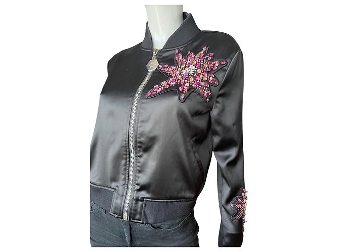 Chaqueta Bomber Philipp Plein Negra con Strass Algodón Lino Negro - vista 2