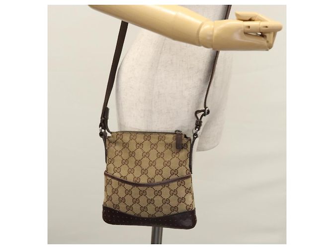 Borsa a Spalla in Tela GG GUCCI Beige Marrone oro 147671 Auth nb252 D'oro - vista 22