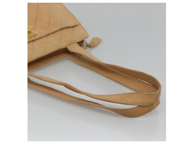 CHANEL Borsa a Spalla Matelassé in Pelle di Pecora Beige Oro CC Auth bs23120 D'oro - vista 7