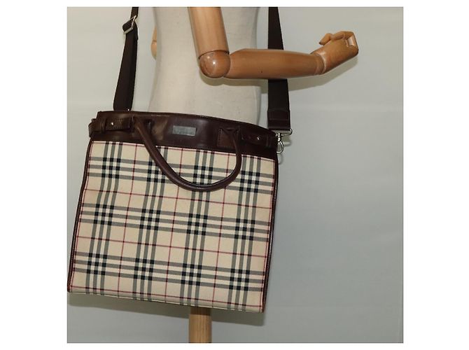 Borsa a mano Burberry Nova Check in tela 2 vie beige Auth sw128 - vista 20