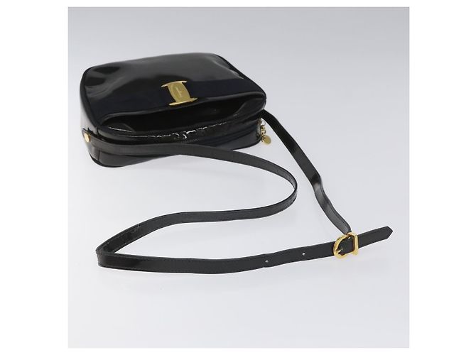 Borsa a spalla Vala Salvatore Ferragamo in pelle verniciata nera e oro Auth bs23082 Nero D'oro - vista 7