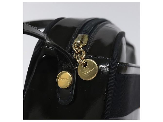 Borsa a spalla Vala Salvatore Ferragamo in pelle verniciata nera e oro Auth bs23082 Nero D'oro - vista 9