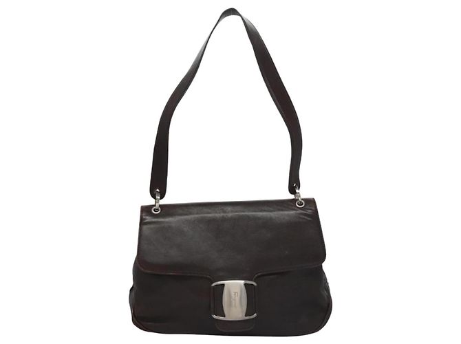 Salvatore Ferragamo Shoulder Bag Leather Brown Silver Auth bs23091 Silvery - view 13