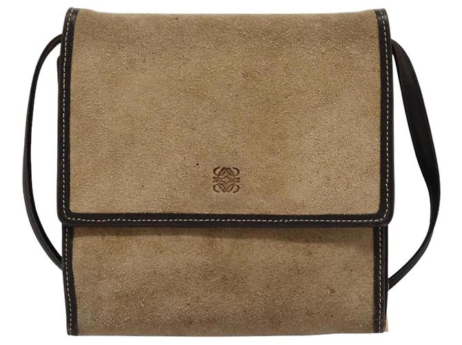 LOEWE Anagram Borsa a Spalla in Pelle Suede Beige Marrone Oro Auth bs23167 D'oro - vista 13