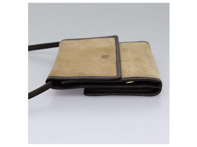 LOEWE Anagram Borsa a Spalla in Pelle Suede Beige Marrone Oro Auth bs23167 D'oro - vista 3