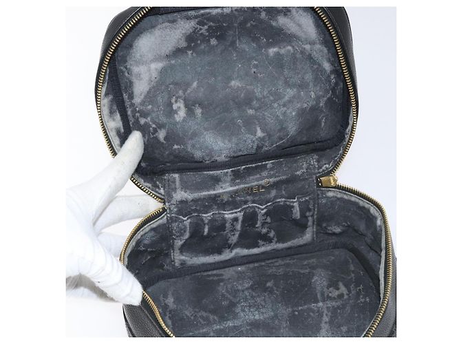 CHANEL Bicolore Vanity Hand Bag Caviar Skin Black CC Auth yb789 - view 10