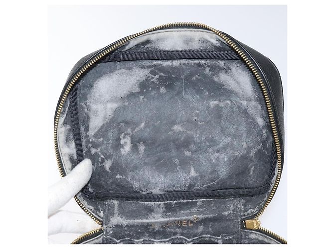 CHANEL Bicolore Vanity Hand Bag Caviar Skin Black CC Auth yb789 - view 18
