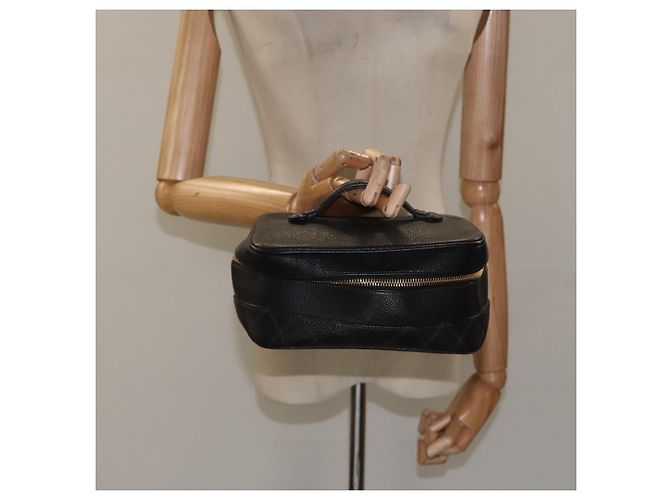 CHANEL Bicolore Vanity Hand Bag Caviar Skin Black CC Auth yb789 - view 23
