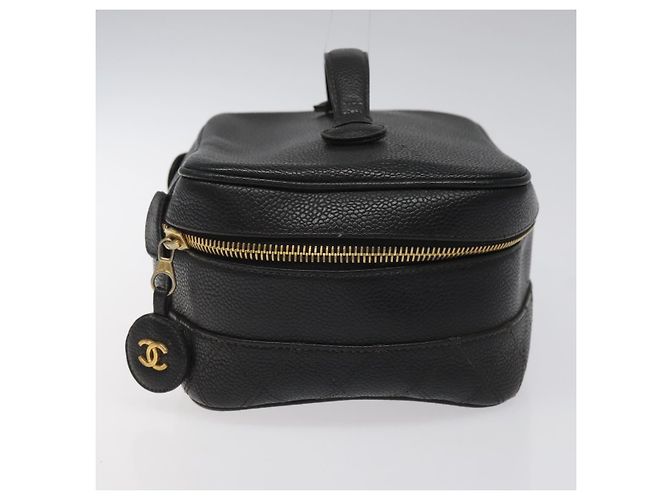 CHANEL Bicolore Vanity Hand Bag Caviar Skin Black CC Auth yb789 - view 4