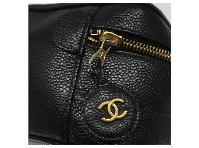 CHANEL Bicolore Vanity Hand Bag Caviar Skin Black CC Auth yb789 - view 9