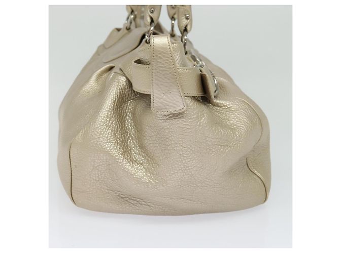 Borsa Tote Gancini in pelle argento oro Auth JB034 di Salvatore Ferragamo - vista 3