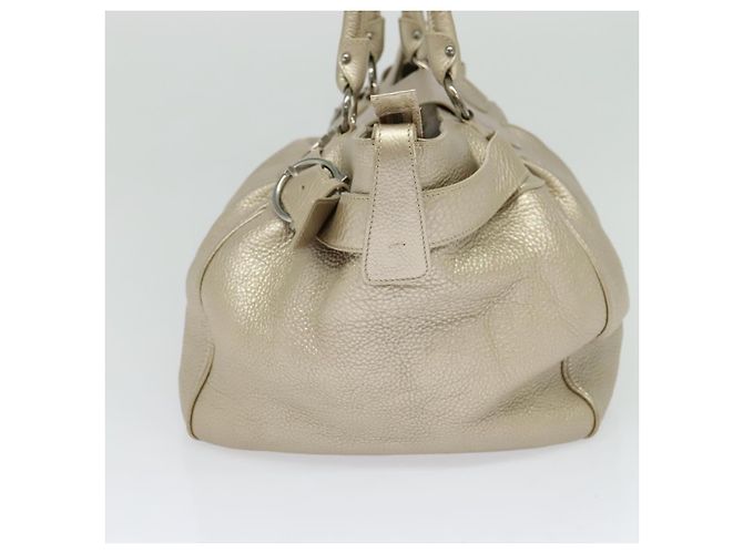 Borsa Tote Gancini in pelle argento oro Auth JB034 di Salvatore Ferragamo - vista 4