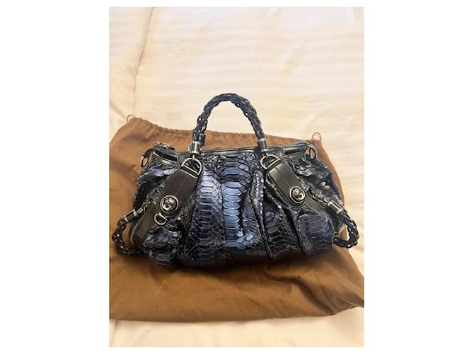 Borsa Galaxy Grande in Python Blu e Pelle Nera Gucci Nero Blu scuro - vista 10