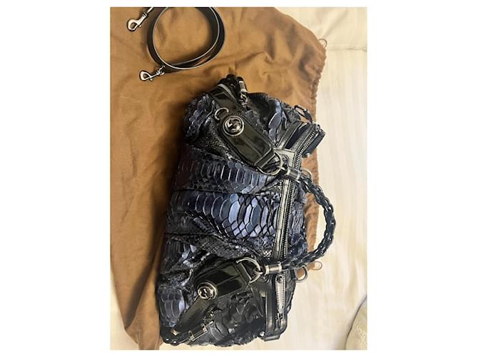 Borsa Galaxy Grande in Python Blu e Pelle Nera Gucci Nero Blu scuro - vista 11
