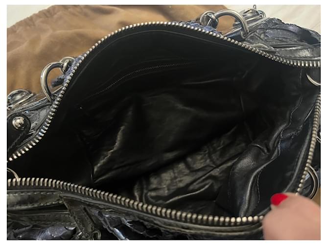 Borsa Galaxy Grande in Python Blu e Pelle Nera Gucci Nero Blu scuro - vista 13
