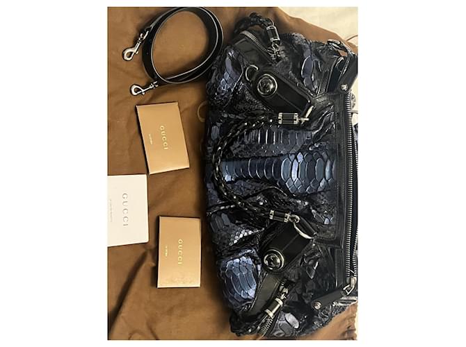 Borsa Galaxy Grande in Python Blu e Pelle Nera Gucci Nero Blu scuro - vista 16