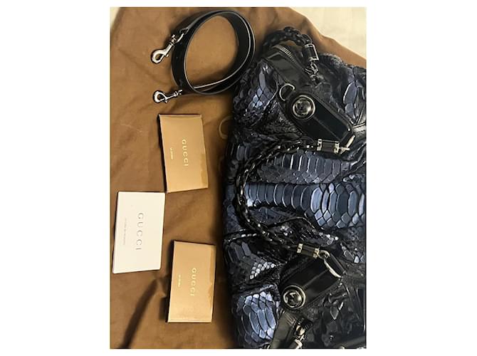 Borsa Galaxy Grande in Python Blu e Pelle Nera Gucci Nero Blu scuro - vista 17