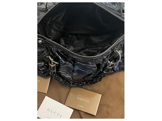 Borsa Galaxy Grande in Python Blu e Pelle Nera Gucci Nero Blu scuro - vista 18