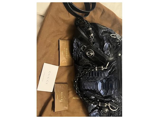 Borsa Galaxy Grande in Python Blu e Pelle Nera Gucci Nero Blu scuro - vista 19
