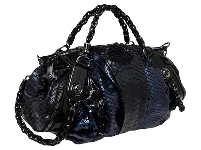 Borsa Galaxy Grande in Python Blu e Pelle Nera Gucci Nero Blu scuro - vista 2