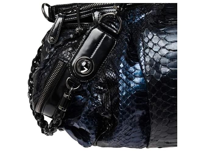 Borsa Galaxy Grande in Python Blu e Pelle Nera Gucci Nero Blu scuro - vista 3