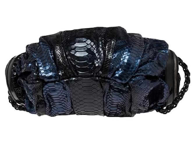Borsa Galaxy Grande in Python Blu e Pelle Nera Gucci Nero Blu scuro - vista 4