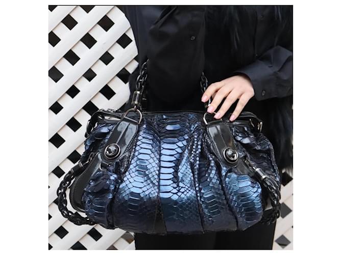 Borsa Galaxy Grande in Python Blu e Pelle Nera Gucci Nero Blu scuro - vista 5