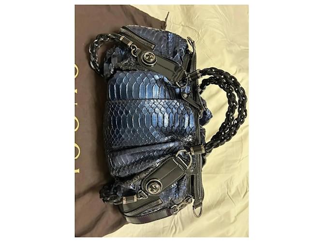 Borsa Galaxy Grande in Python Blu e Pelle Nera Gucci Nero Blu scuro - vista 6