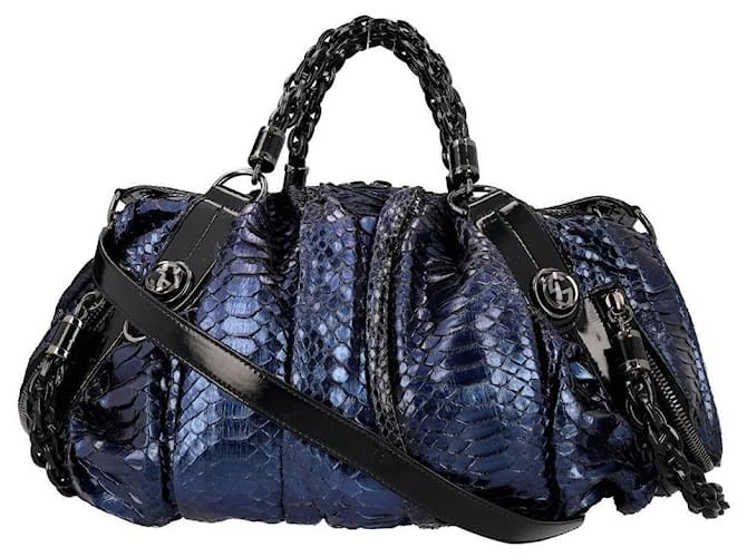 Borsa Galaxy Grande in Python Blu e Pelle Nera Gucci Nero Blu scuro - vista 7